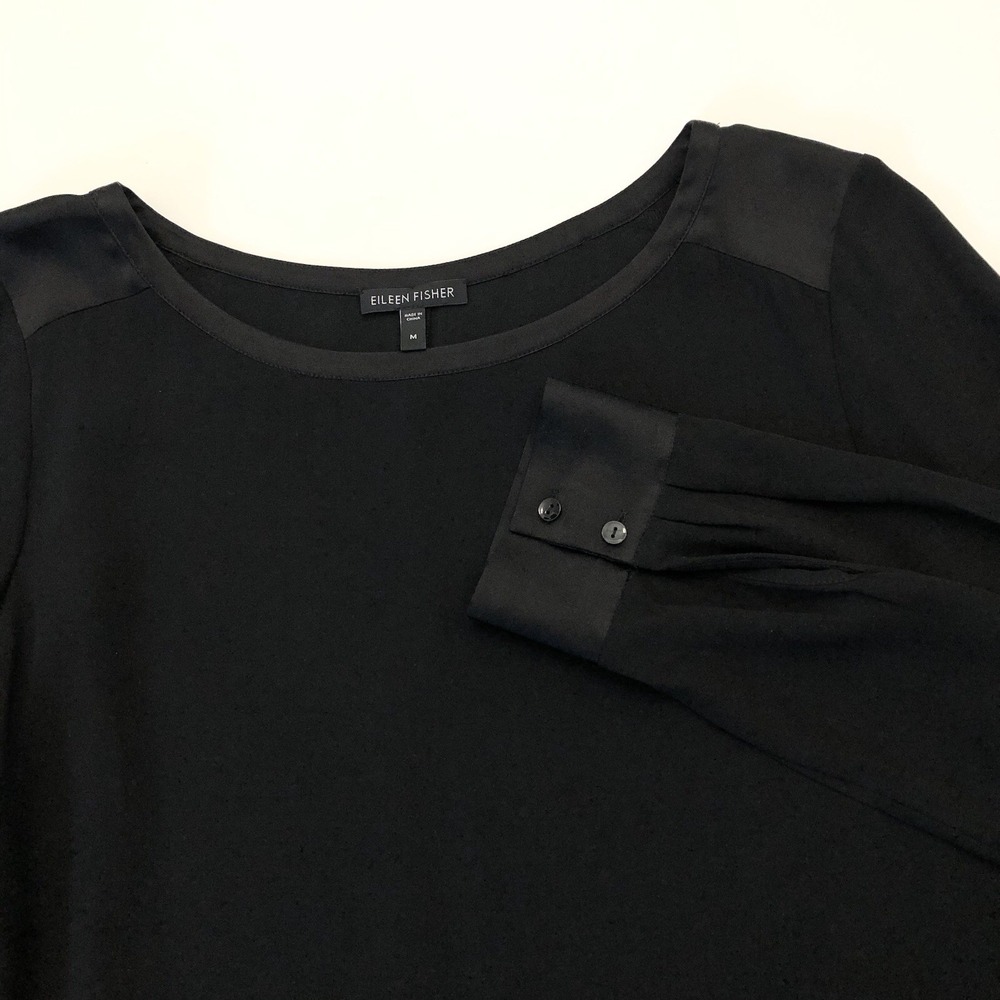 Eileen Fisher Blouse Women's Medium Black Long Sleeve Top Career Business Office